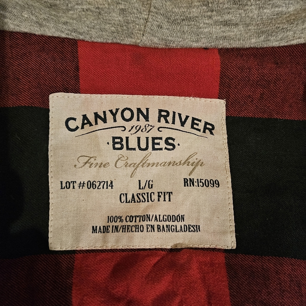 Canyon River Blues Buffalo Plaid 100% Cotton Lightweight Hooded Jacket Sz L - Picture 3 of 5